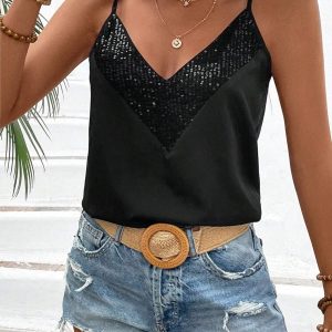 Top scollato a V con  pailliettes