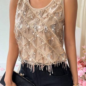 Top Giromanica Collo Rotondo e Paillettes