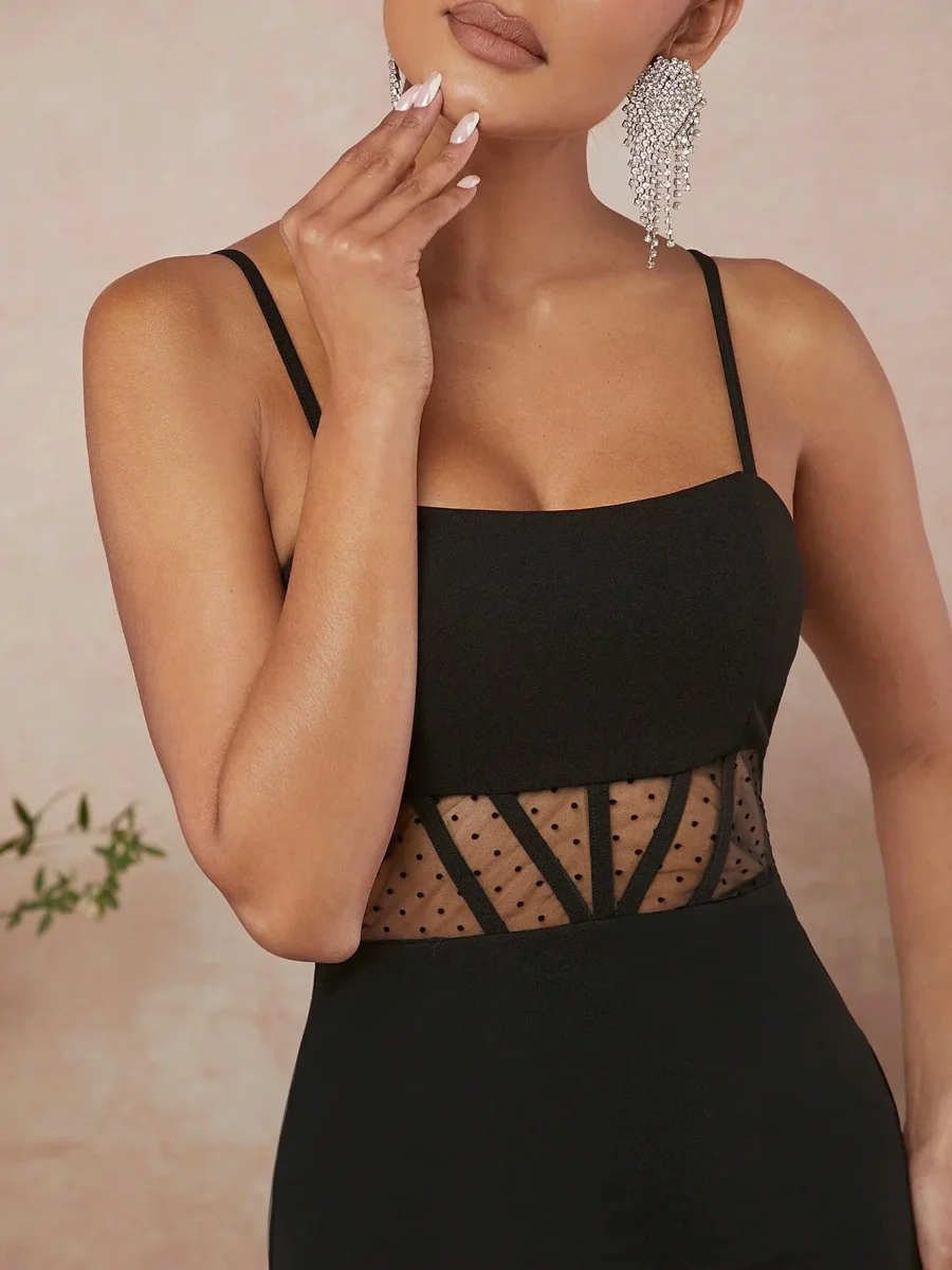 Vestito bustino in rete a pois e balze sull'orlo - immagine 5