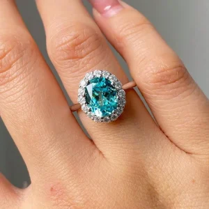 Anello pietra azzurra Con Zirconi