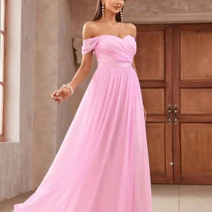 Abito elegante, spalline scollate, fascia elasticizzata gonna a balze,