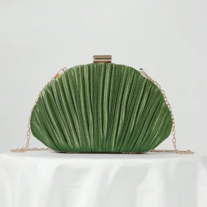 Borsa da sera  a conchiglia in raso plissettato con tracolla