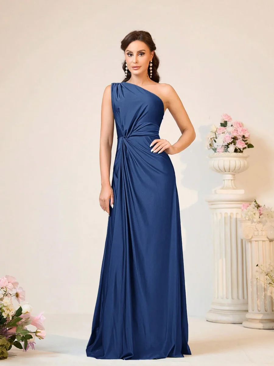 Abito da damigella monospalla drappeggiato - immagine 5