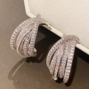 Orecchini cerchi intrecciati con zirconi