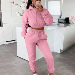 Tuta foderata in pile felpa crop con cappuccio