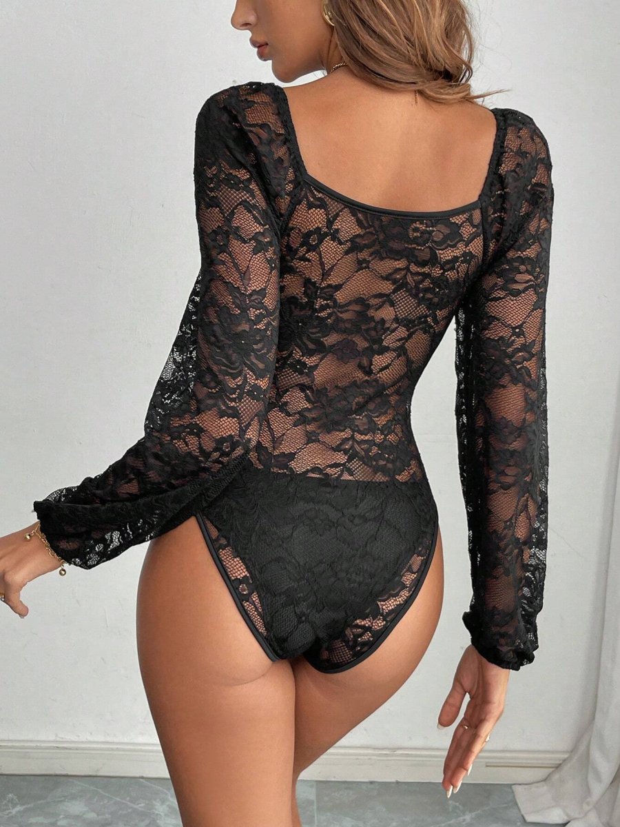 Body elegante maniche lunghe in pizzo a contrasto - immagine 7