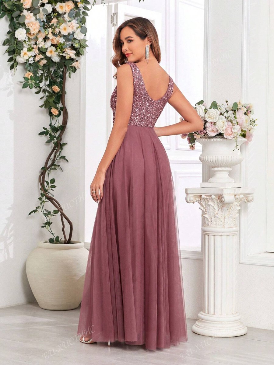 Abito cerimonia tulle e pailliettes - immagine 6