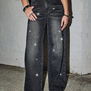 Jeans larghi con strass