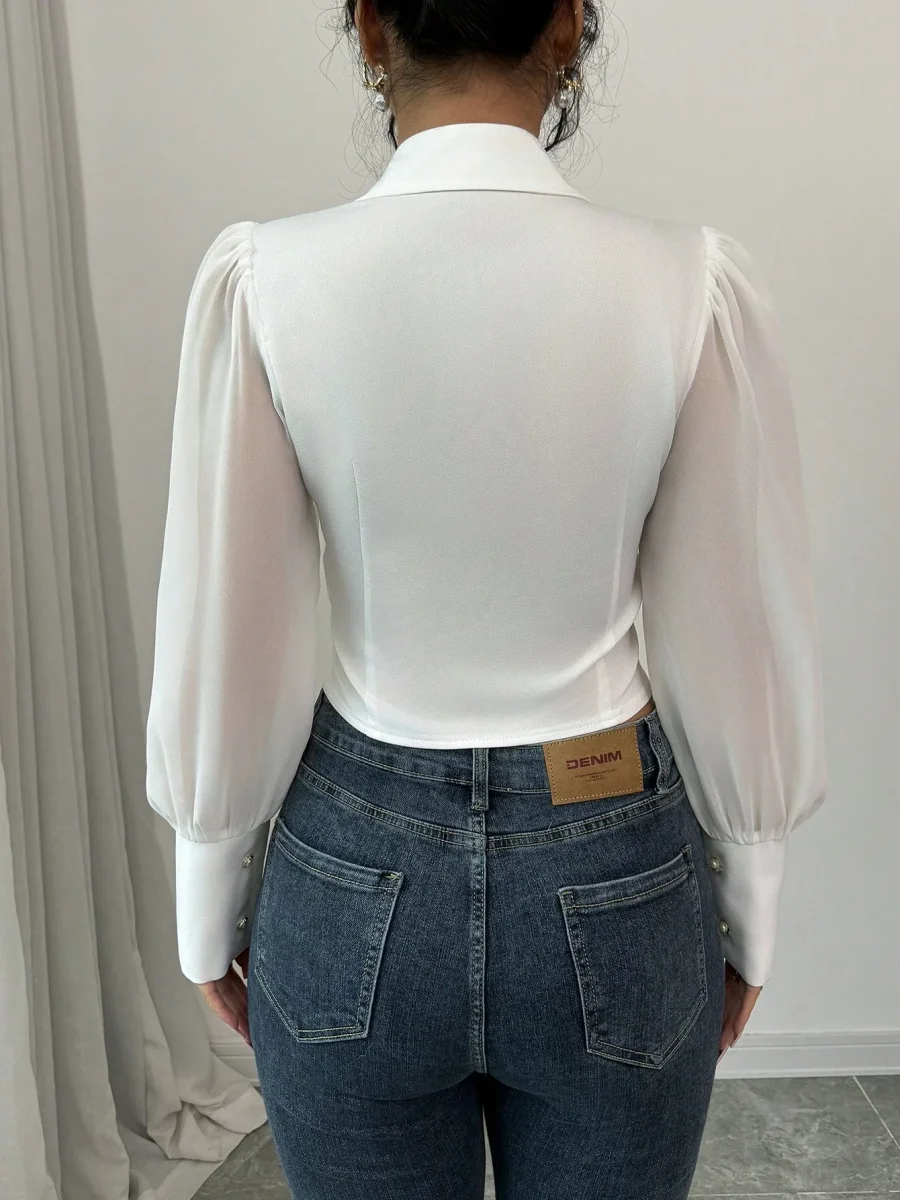 Camicia elegante maniche a palloncino e bottoni - immagine 3