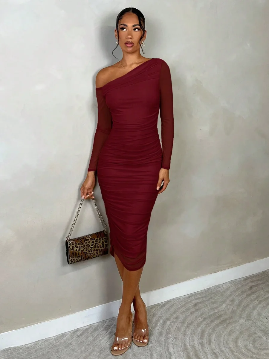 Abito da sera midi scollo asimmetrico - immagine 3