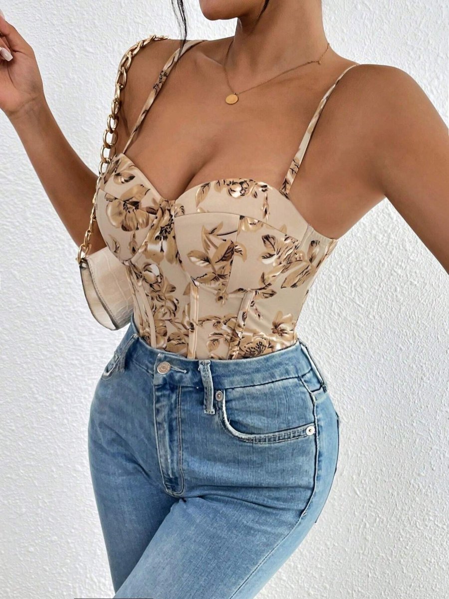 Body bustier senza maniche stampa floreale - immagine 9