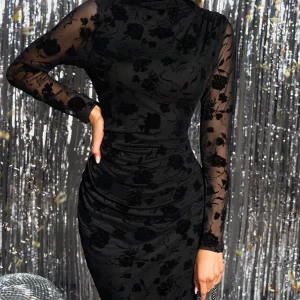 Vestito midi con motivi floreali neri