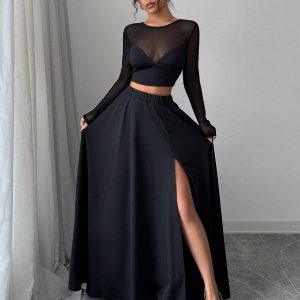 Completo Top velato e gonna lunga spacco