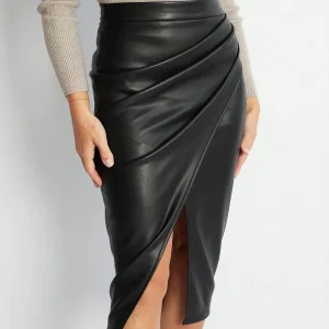 gonna midi in ecopelle a vita alta e spacco