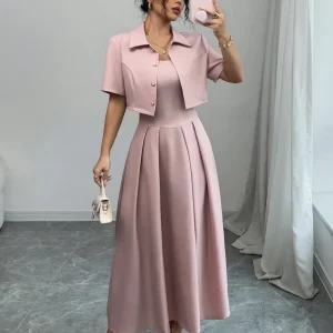 Completo top corto maniche corte abito con pieghe