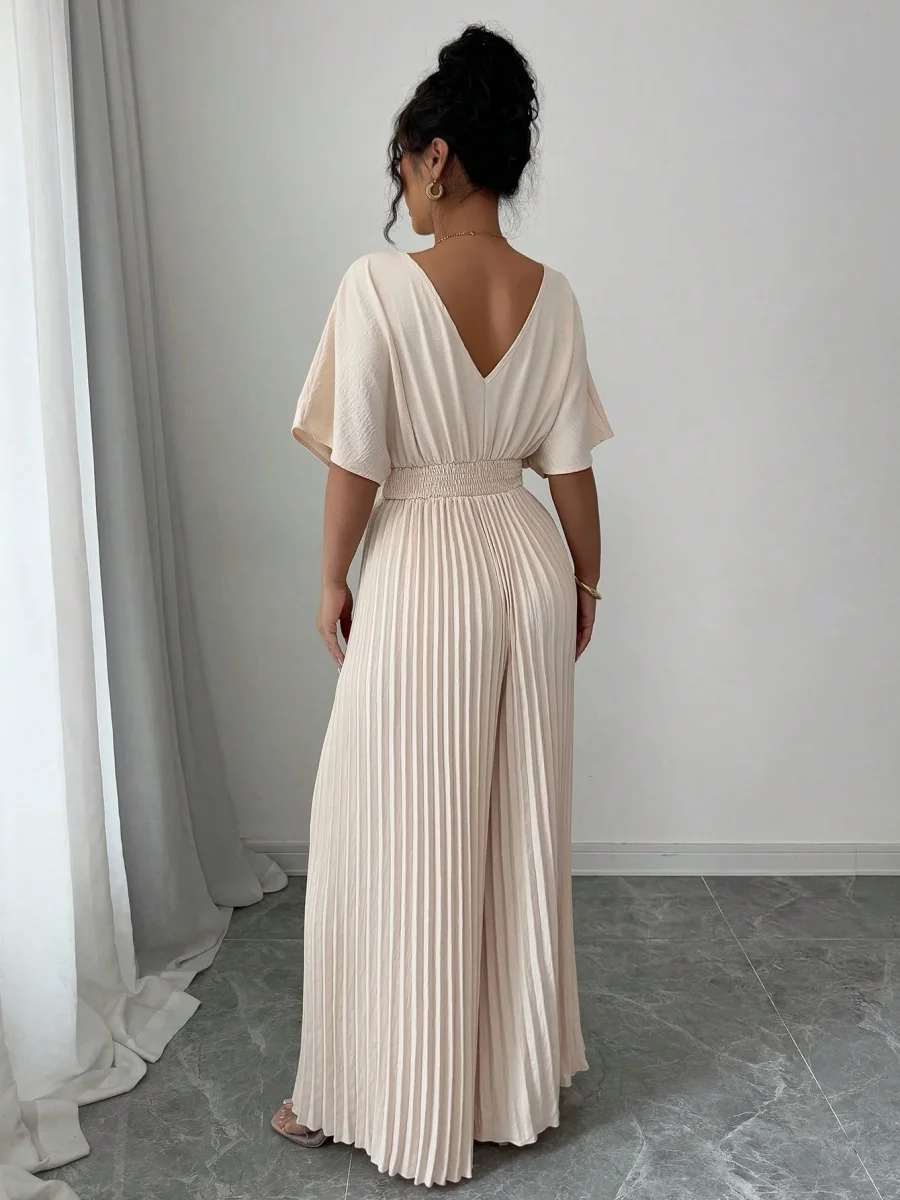 Tuta elegante scollo a V maniche a pipistrello plissettata - immagine 5