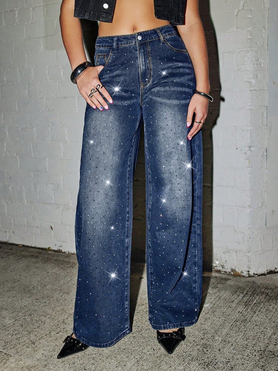 Jeans larghi con strass - immagine 4