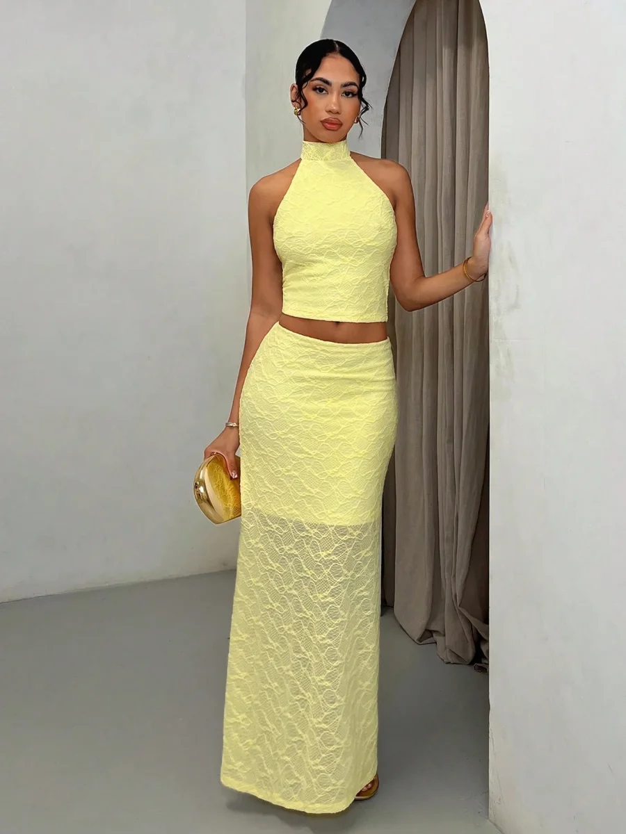 Completo Top e gonna lunga in pizzo - immagine 4