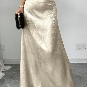 Gonna lunga a vita alta e con stampa effetto metallico e linea a sirena