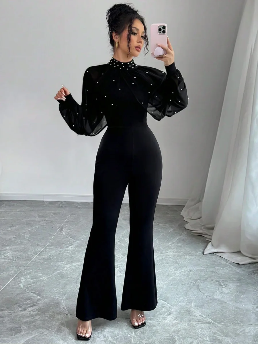 Tuta elegante maniche a lanterna e perline - immagine 2