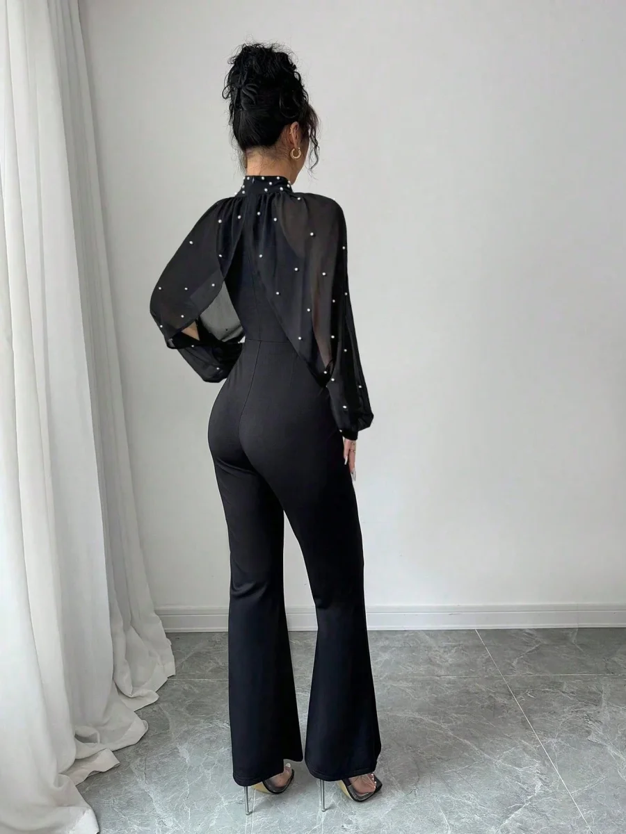 Tuta elegante maniche a lanterna e perline - immagine 4