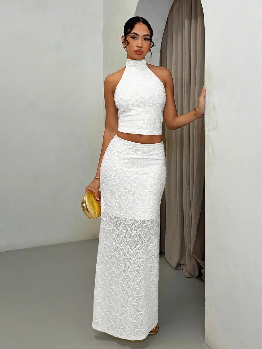 Completo Top e gonna lunga in pizzo - immagine 6