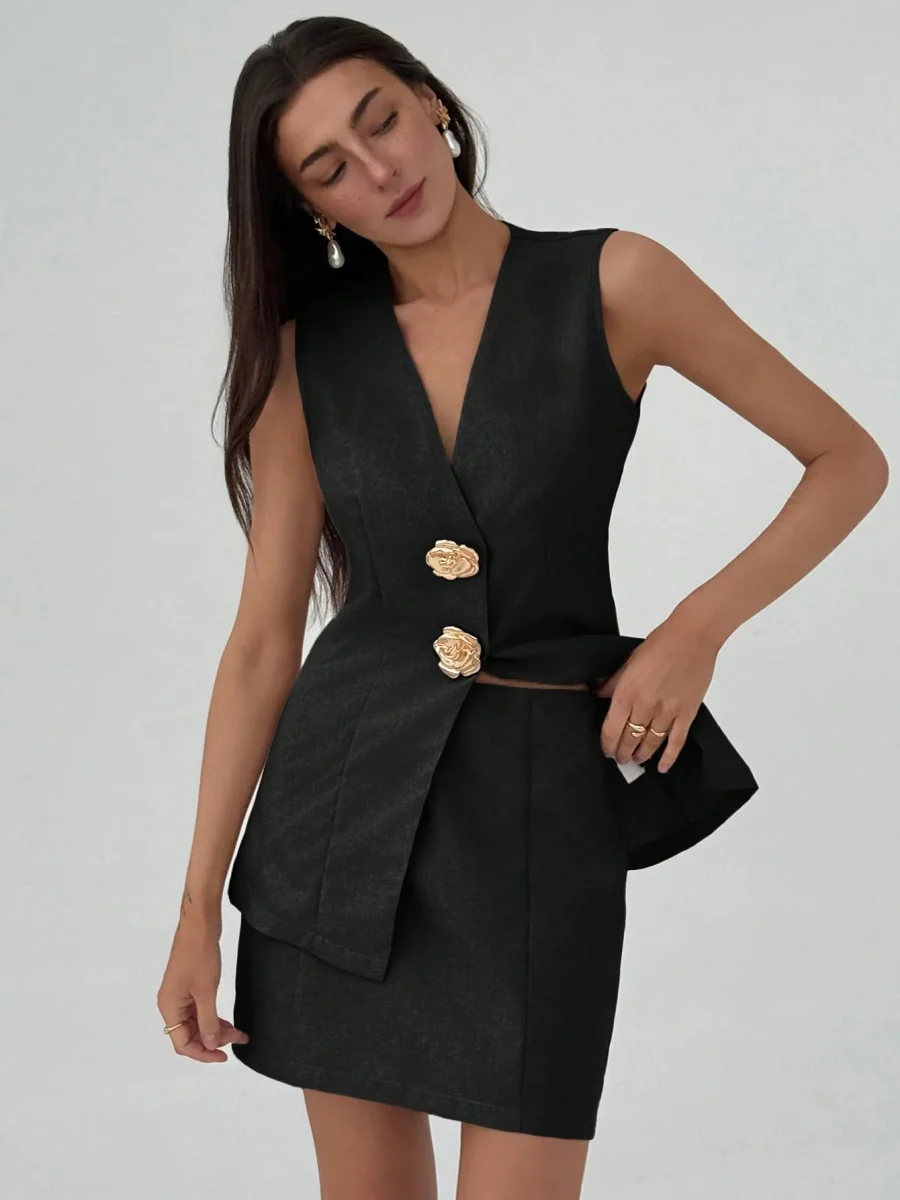 Completo Top bottoni dorati e gonna - immagine 6