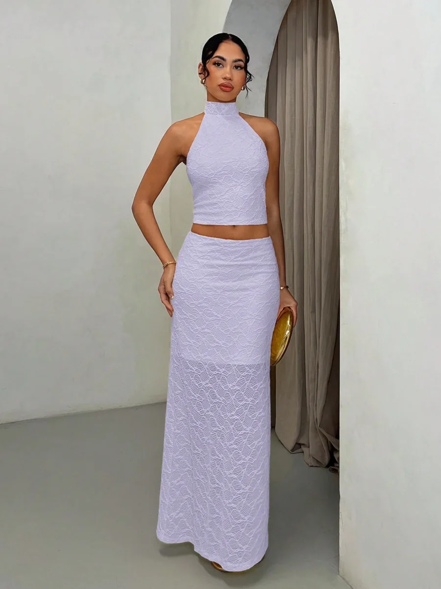 Completo Top e gonna lunga in pizzo - immagine 5