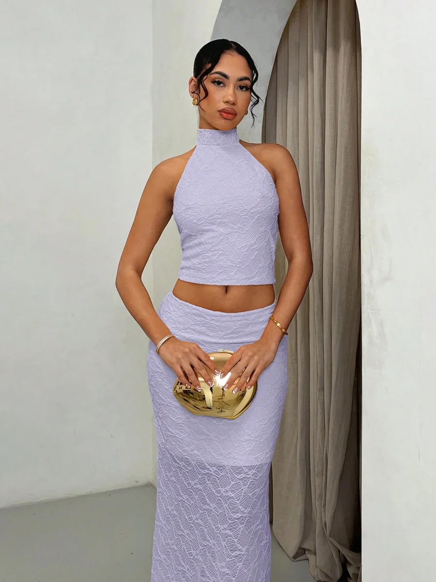 Completo Top e gonna lunga in pizzo - immagine 8