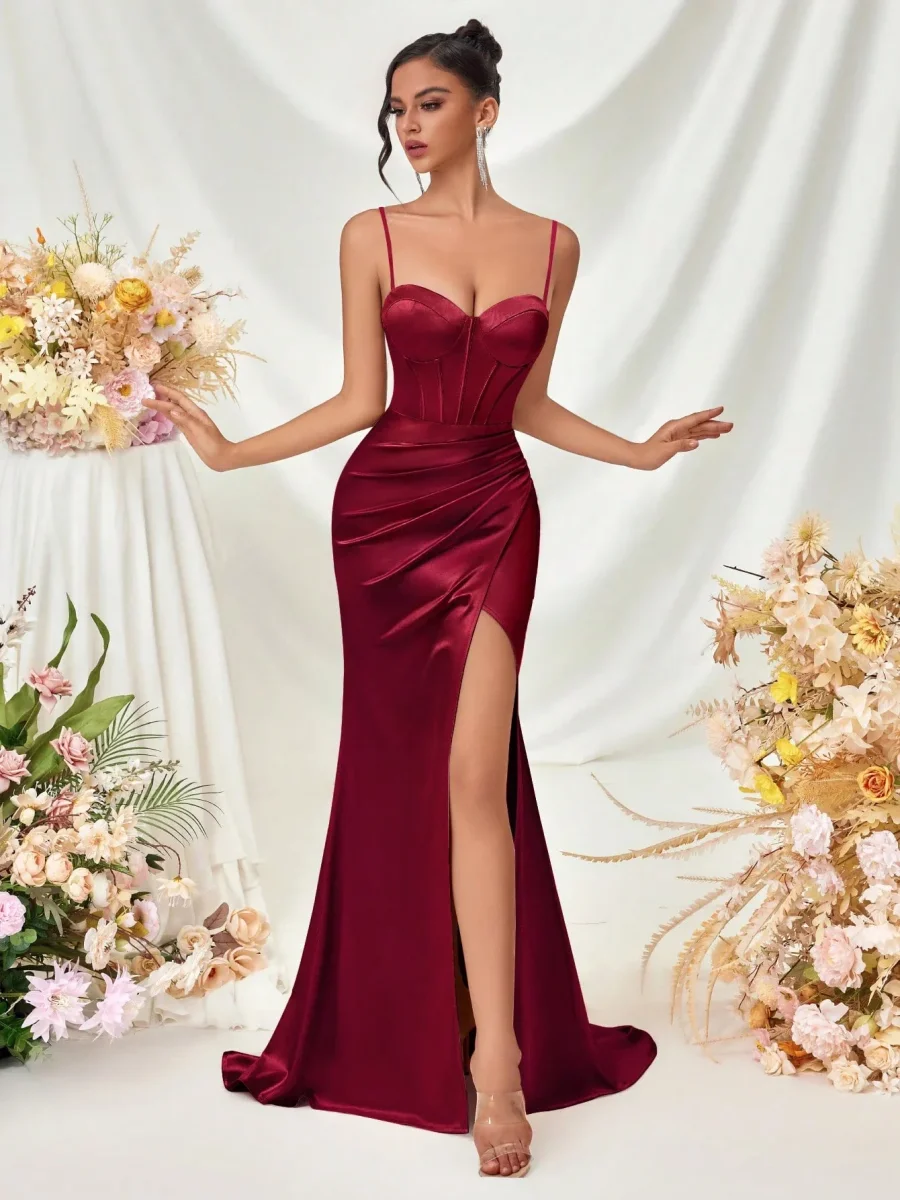 Abito elegante con corpetto scollo a cuore e spacco Outlet - immagine 5