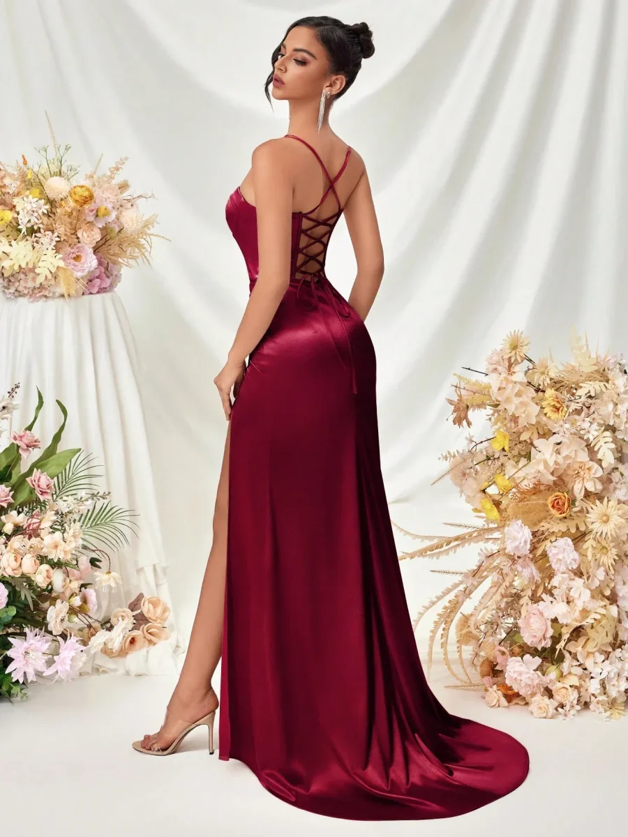 Abito elegante con corpetto scollo a cuore e spacco Outlet - immagine 4