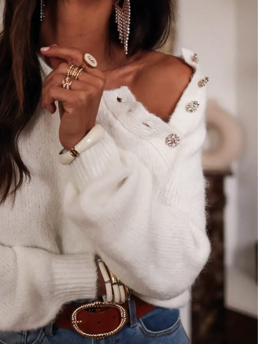 Maglione a maniche lunghe,con bottoni gioiello - immagine 4