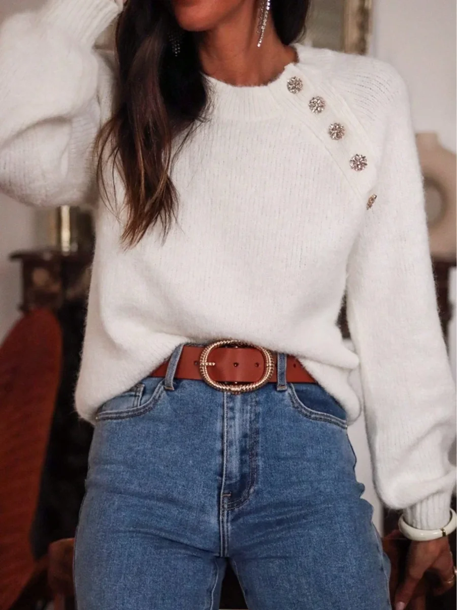 Maglione a maniche lunghe,con bottoni gioiello - immagine 6