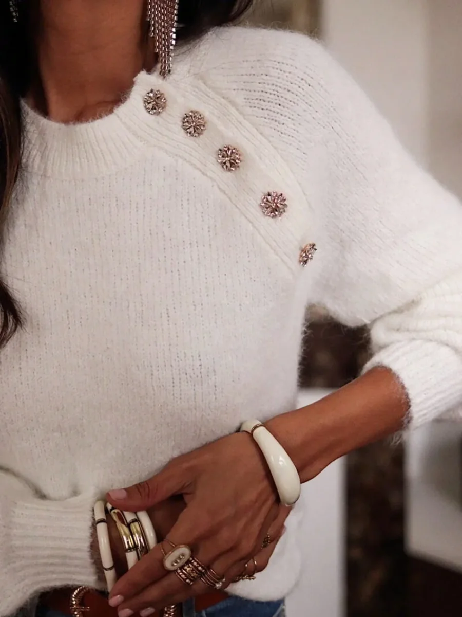 Maglione a maniche lunghe,con bottoni gioiello - immagine 7