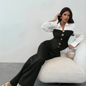 Completo camicia in patchwork bottoni dorati