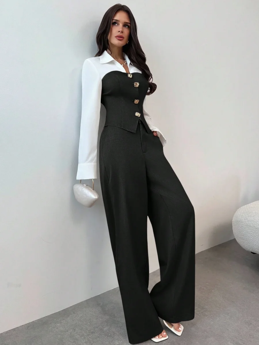 Completo camicia in patchwork bottoni dorati - immagine 7