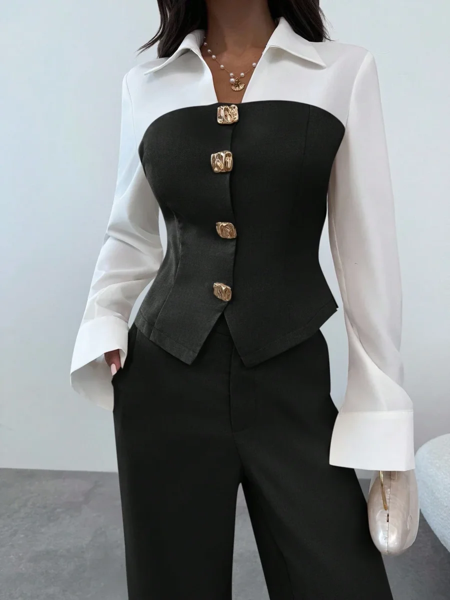 Completo camicia in patchwork bottoni dorati - immagine 8