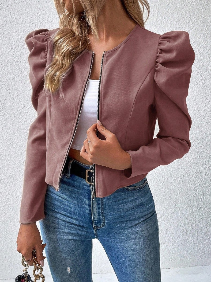 Giacca corta manica gigot con zip - immagine 3