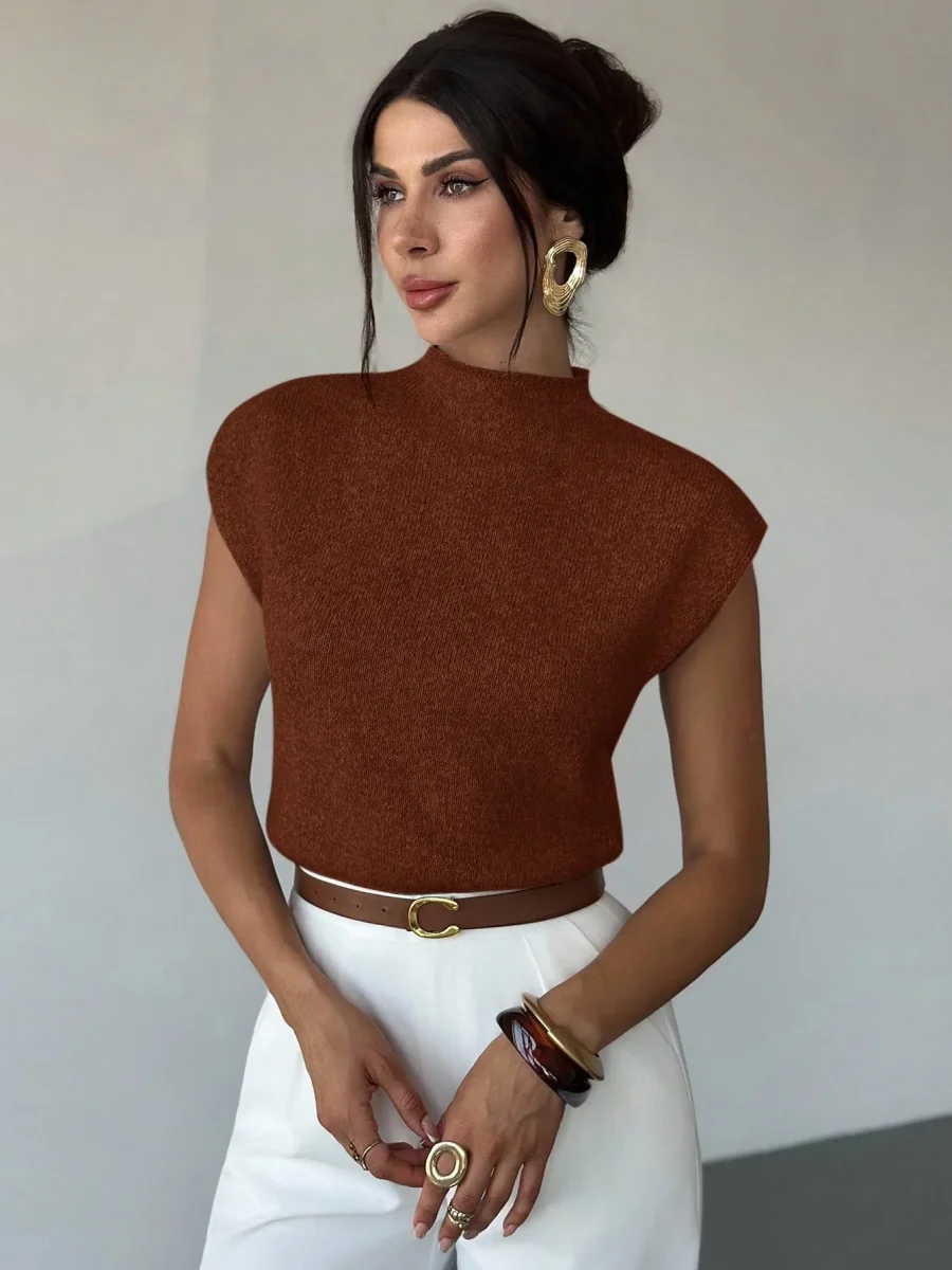 Top maglia smanicato collo alto - immagine 4