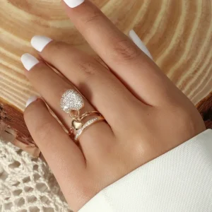 Anello doppio cuore e strass