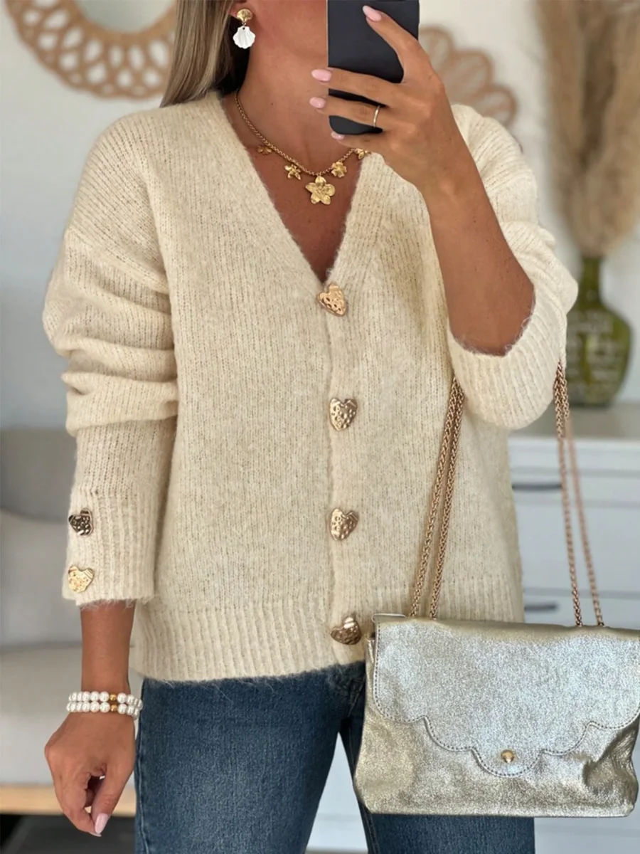 Cardigan bottoni a forma di cuore dorati - immagine 9