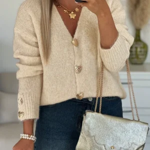 Cardigan bottoni a forma di cuore dorati