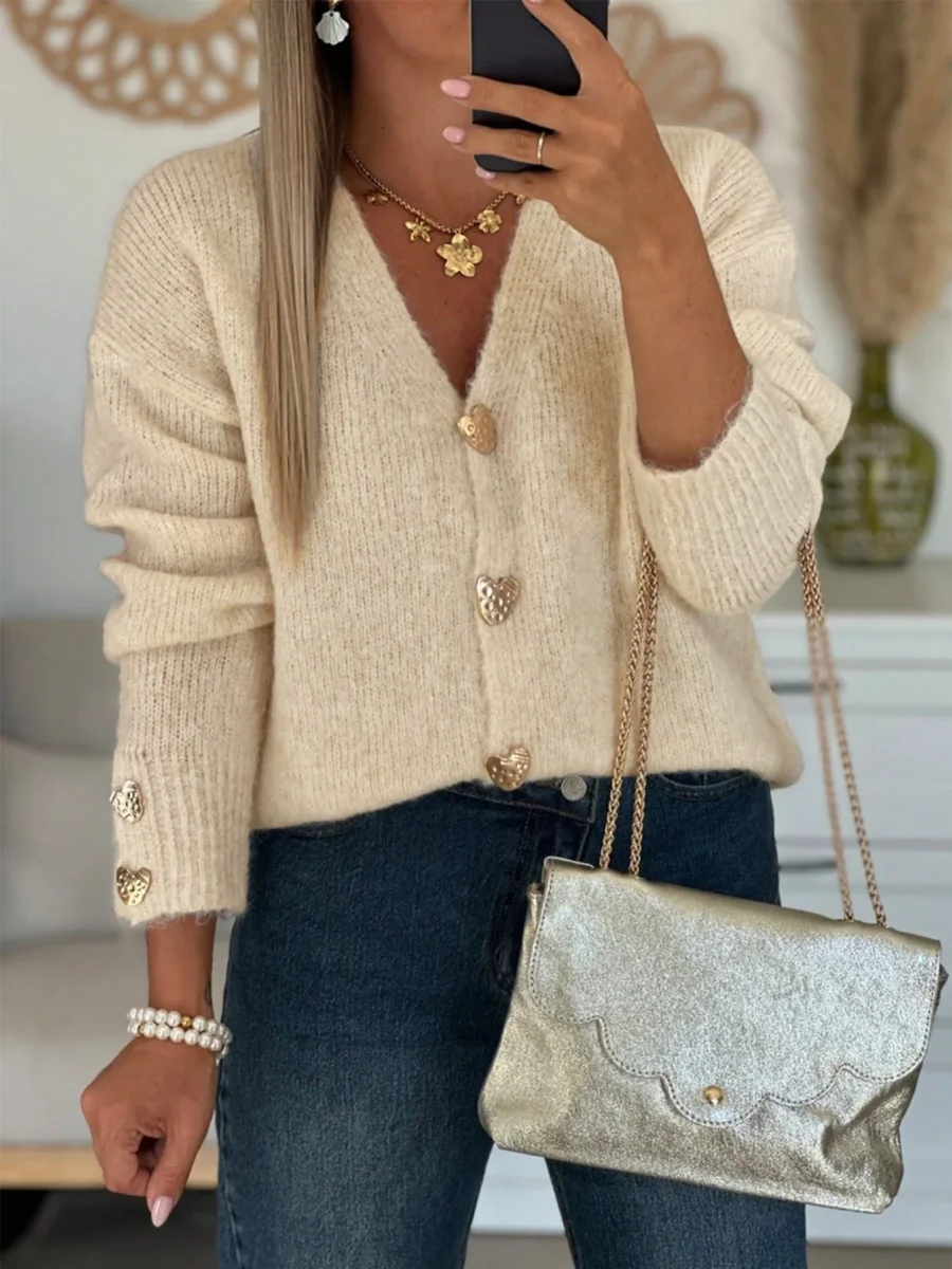 Cardigan bottoni a forma di cuore dorati