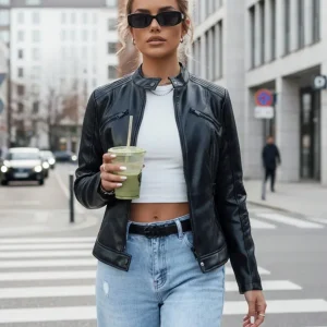 Giacca corta similpelle con cerniera