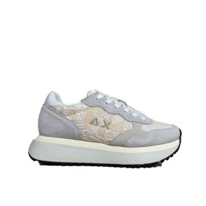 Sneaker Big Ally Flower in suede e mesh bianco panna