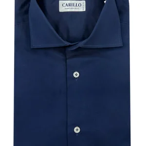 Camicia uomo slim fit collo francese in cotone elastico blu