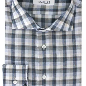 Camicia uomo a quadri lino e cotone fantasia quadri regular fit.
