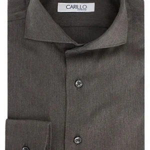 Camicia uomo regular cotone flanella tinta unita marrone