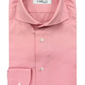 Camicia uomo slim tinta unita salmone bottoni bianchi effetto perlato