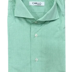Camicia Uomo Slim in Cotone  Quadro Verde collo Francese